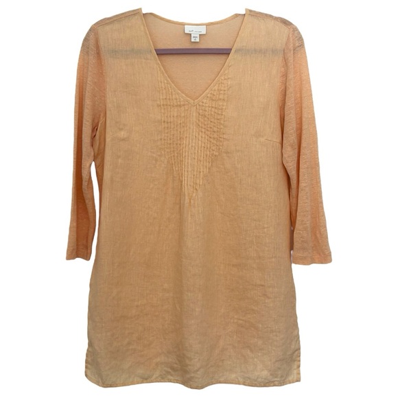 J. Jill Love Linen Women’s 3/4 Sleeve V Neck Peach Linen Tunic ‎ Sz S - Picture 1 of 7